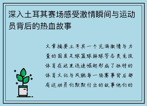 深入土耳其赛场感受激情瞬间与运动员背后的热血故事 深入土耳其赛场感受激情瞬间与运动员背后的热血故事